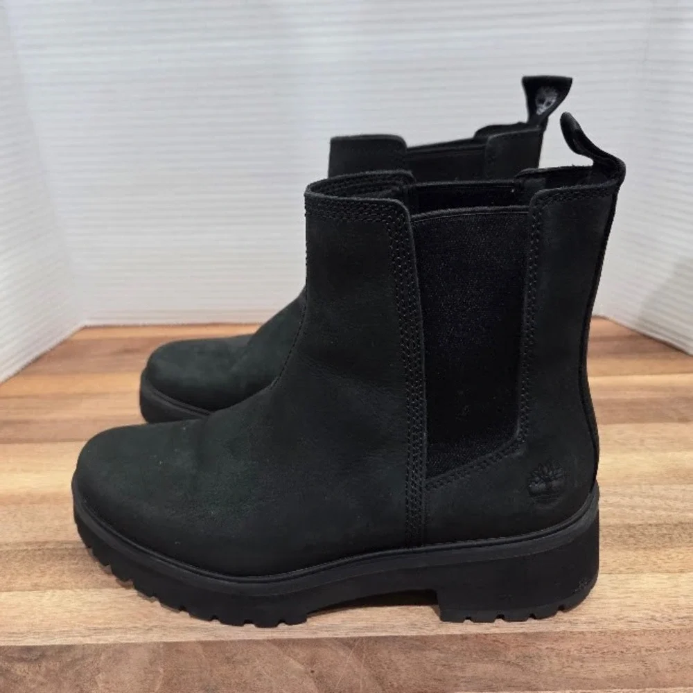 Timberland Carnaby Cool Chelsea Boots Women's 7 Black Nubuck Leather Lug A5NPK
